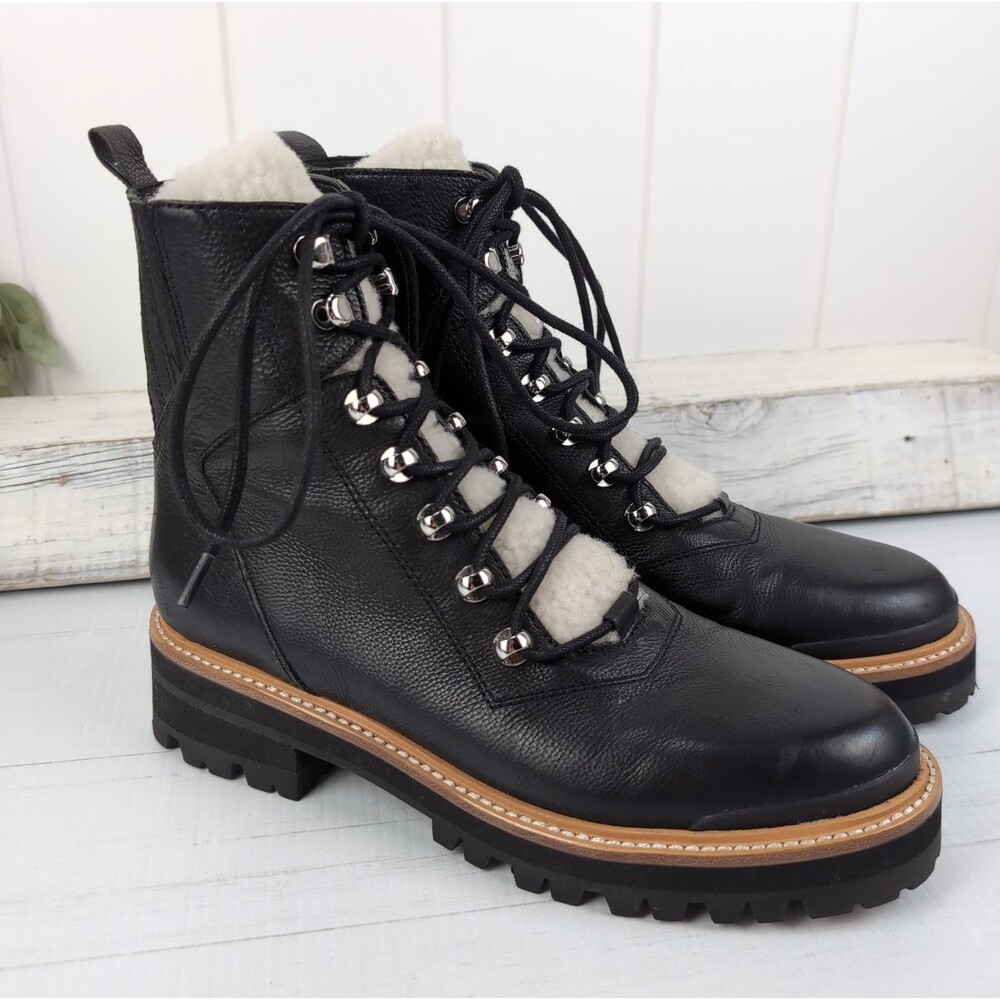 Marc Fisher Izzie Hiker Lugsole Black Leather Combat Ankle Boots Size 8